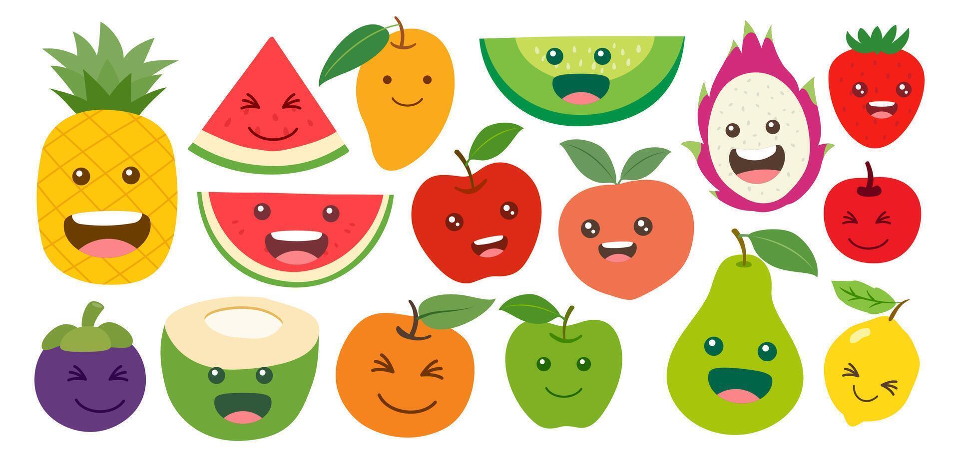 Smiling cartoon fruits illustration vector