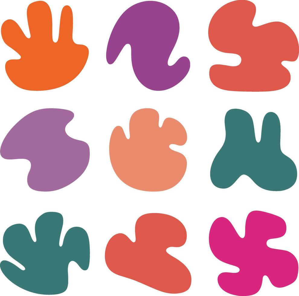 Colorful abstract organic blobs in fun and soft geometric shapes. vector