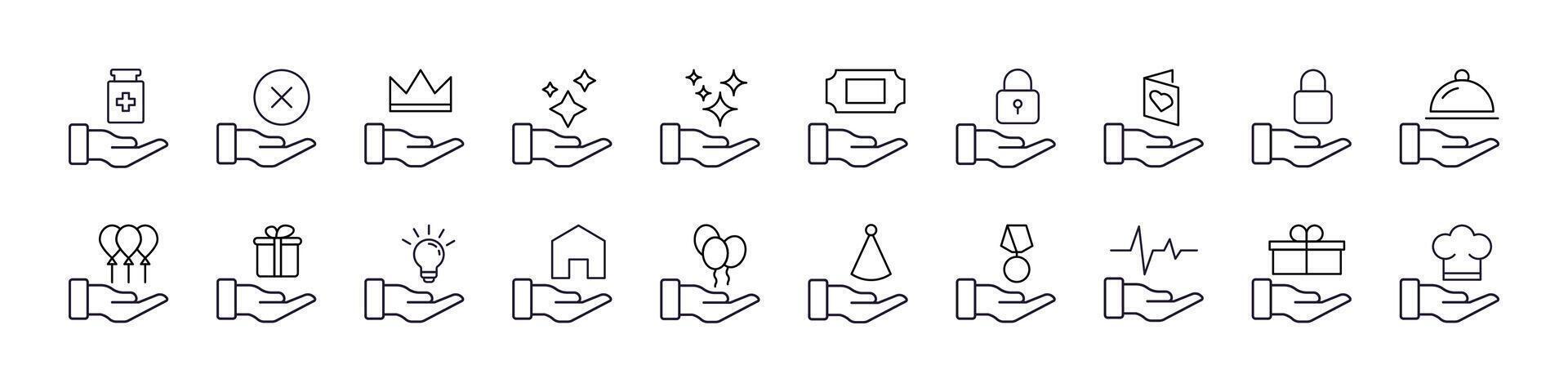 Chef, House, Holiday on Hand Thin Line Icon Set. Outline Signs for Graphic and Web Design, Apps, Adverts, Various Cards vector