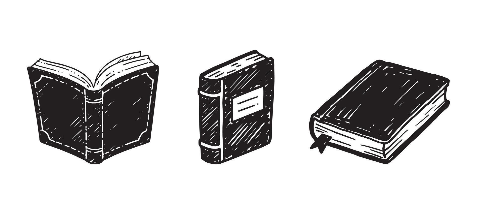 Book black sketch decorative icons set vector