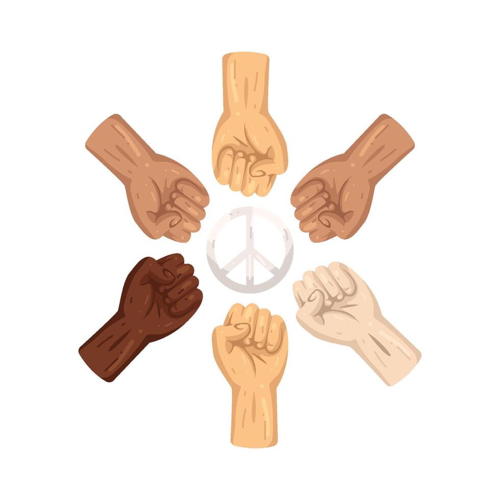 Diverse Fists Around Peace Symbol Illustration vector