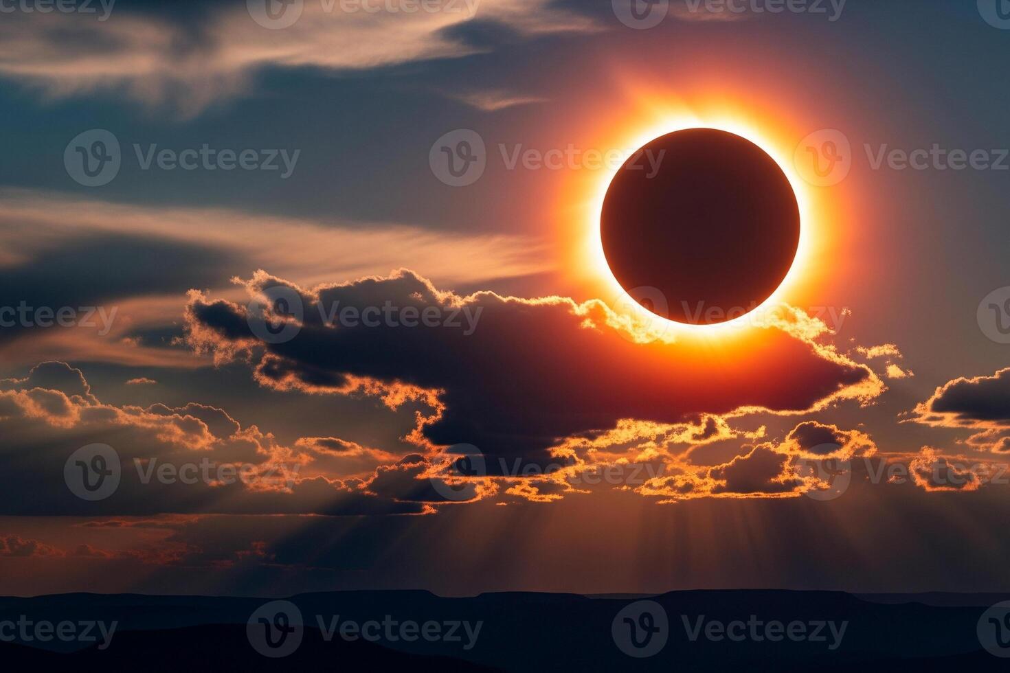 Fiery Corona of a Total Solar Eclipse Illuminating Dramatic, Rim-Lit Clouds photo