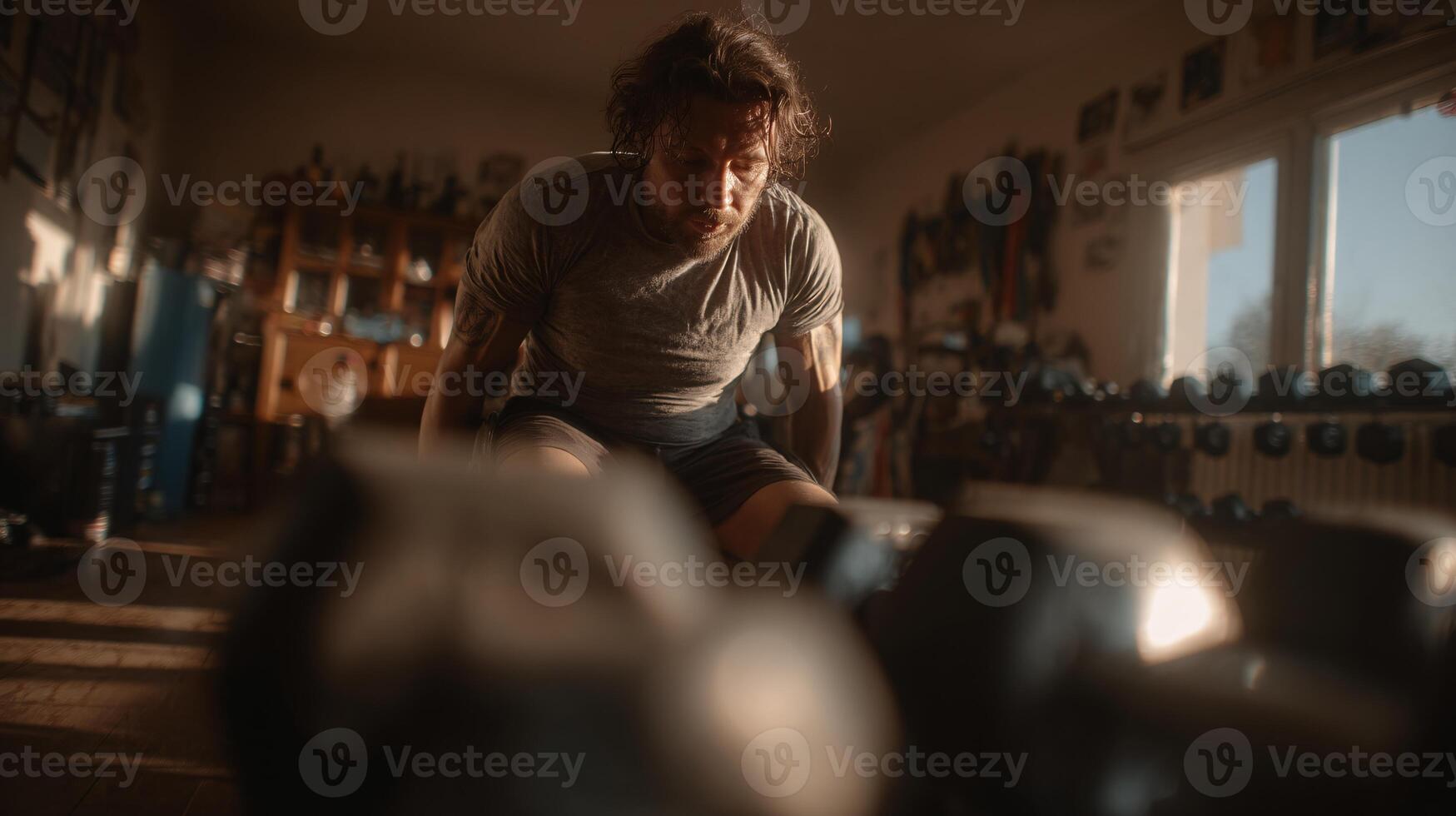 Wheelchair User Engaging in Intense Upper Body Strength Training Routine photo
