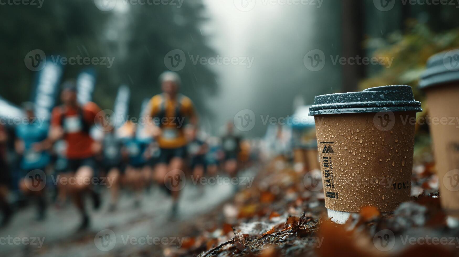 trail runners achieving their hydration goals at a refreshment checkpoint photo