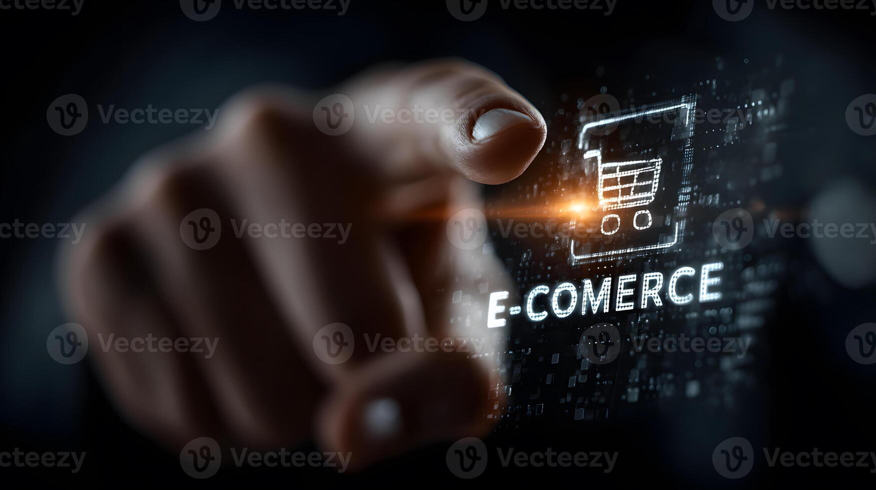 AI Businessman Reaching for Floating E-Commerce Icon with Chart photo