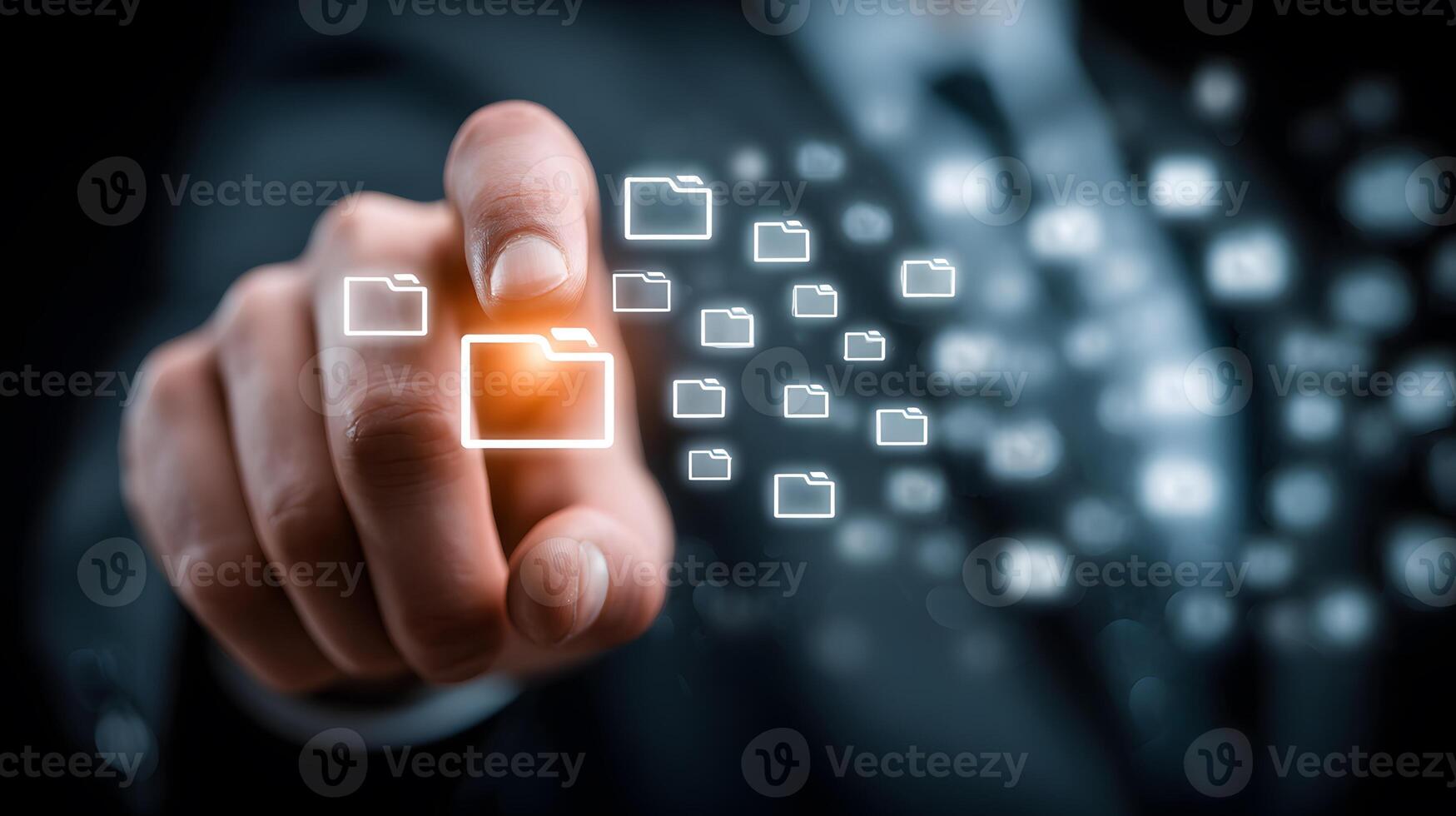 hand swiping through colorful folder icons on screen photo