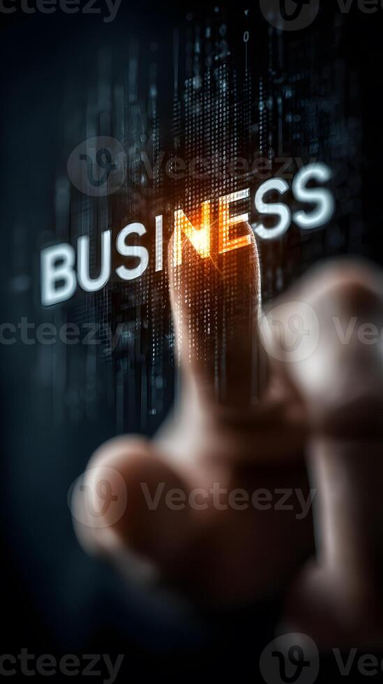 Digital interaction concept with a finger activating a glowing business icon photo