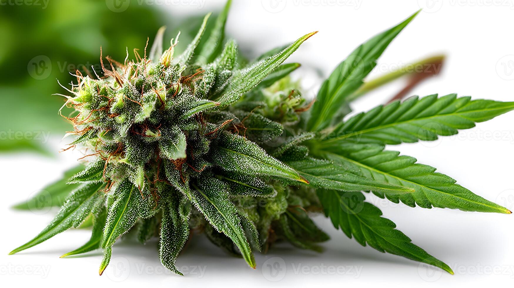 Stunning Close-Up of Cannabis Flowering Plants Isolated on White Backdrop photo