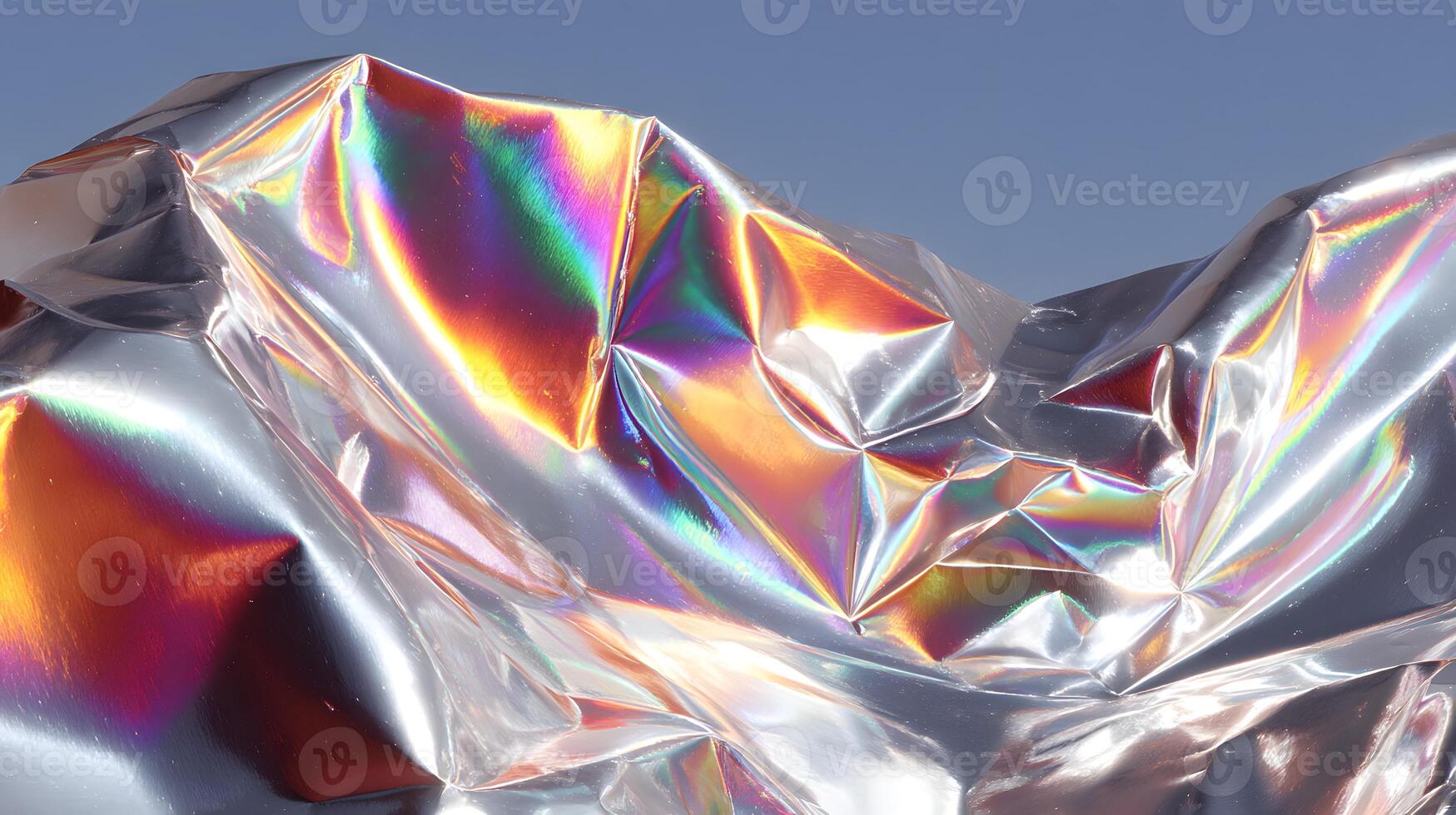 Brilliantly Reflective Crinkled Foil with Vivid Color Gradients in Unique Arrangement photo