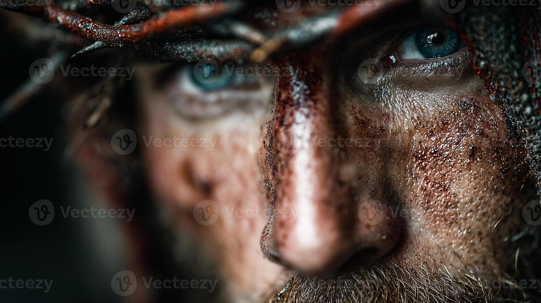 Jesus Christ depicted with a crown of thorns in vivid colors photo