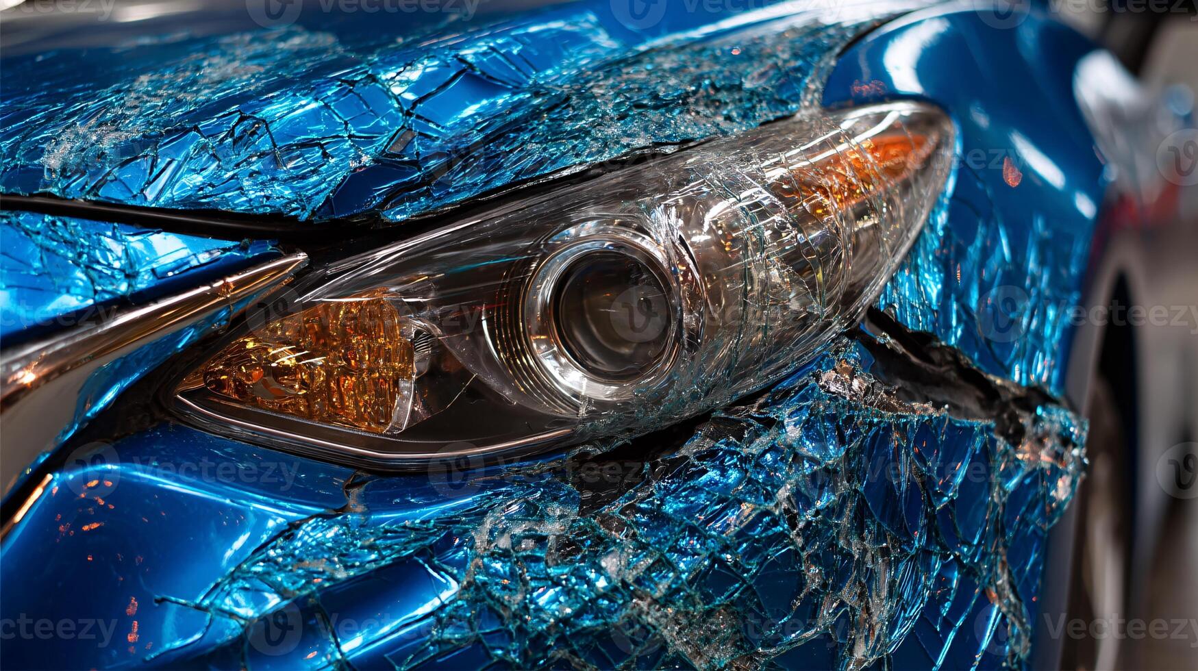 Detailed View of a Car Door Featuring a Dented Surface and Blue Paint photo