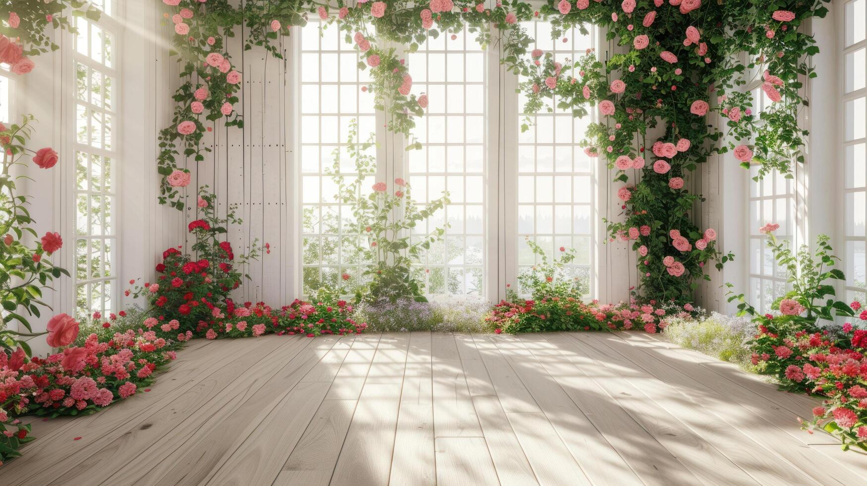 Rose Garden Room with Windows and Wooden Floor photo