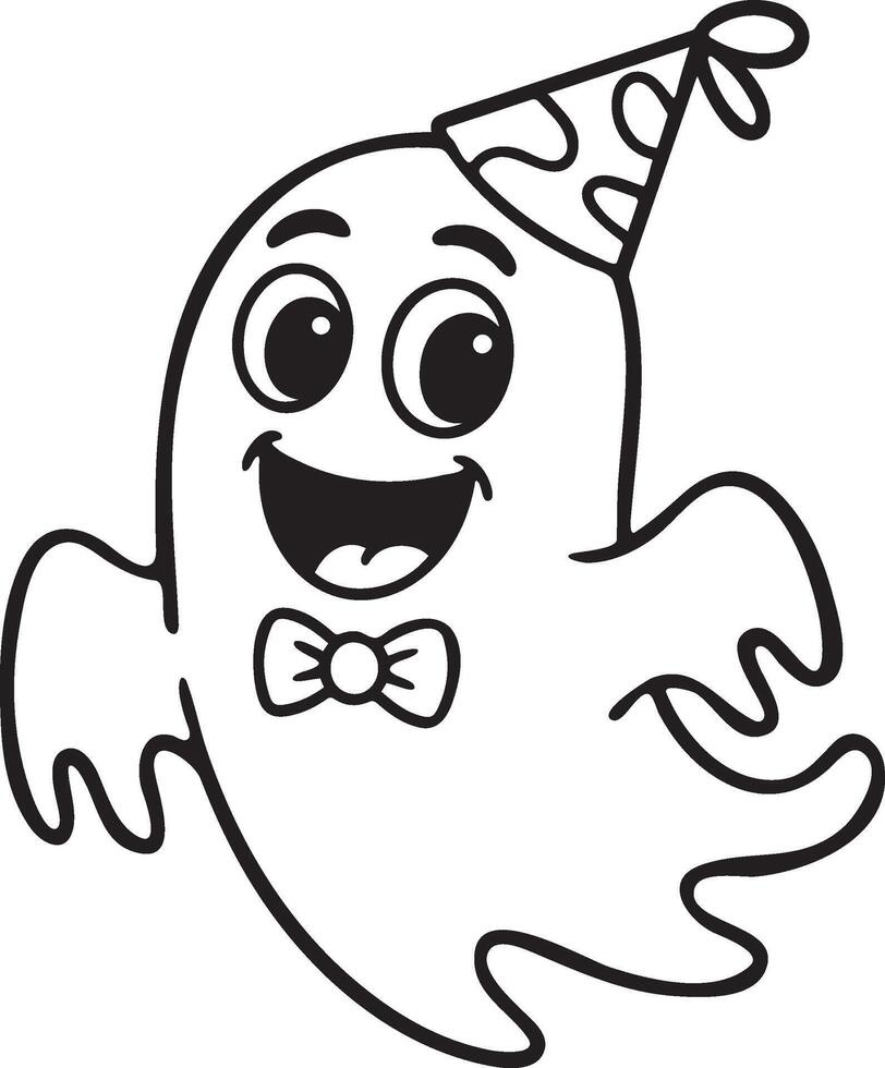 Happy ghost with party hat silhouette illustration. vector