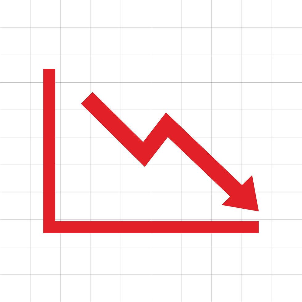 Red Downward Graph Line on Grid. Business Decline, Financial Crash, and Negative Market Performance Indicator vector