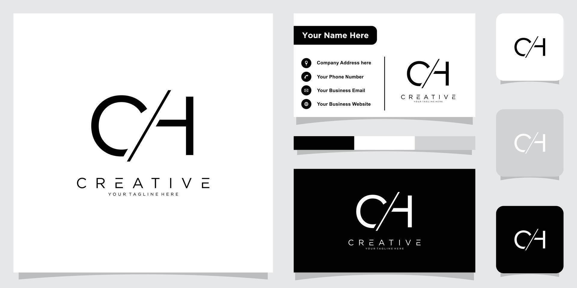 Initial CH or HC letter logo design with business card design template vector