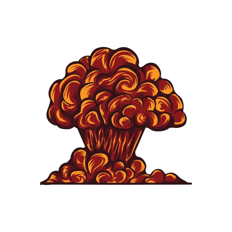mushroom shaped explosion cloud in bright red tones vector