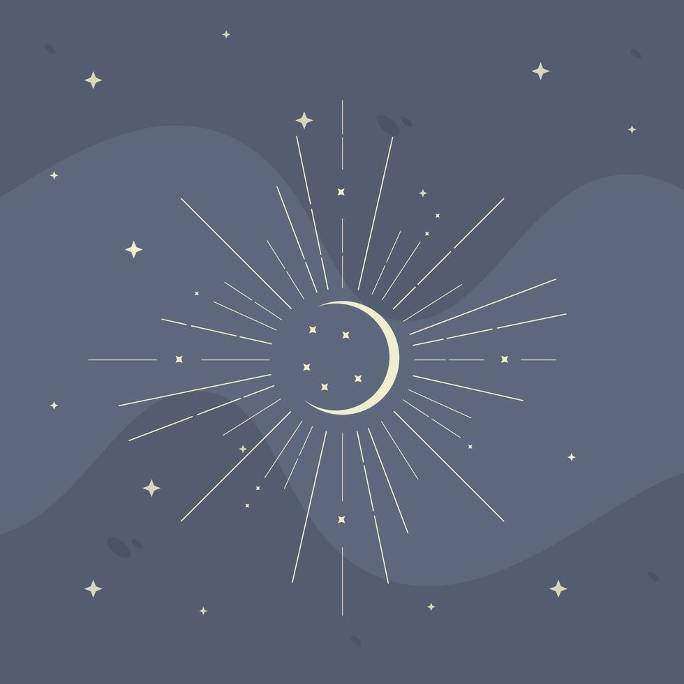 Moon Stars Rays Celestial Mystical Esoteric Outline Symbol Nature Abstract Background Stars Sky Astrology Cosmos vector