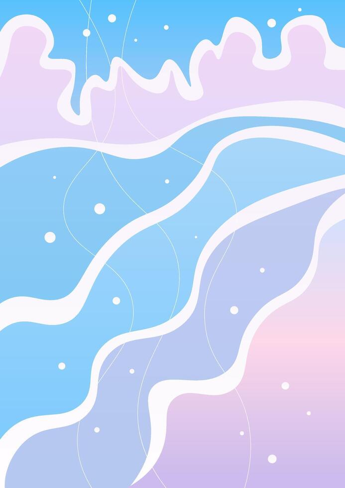 Abstract Retro Trendy Celestial Background Pink Purple Blue Lines Sea Waves Dots Printable Poster vector