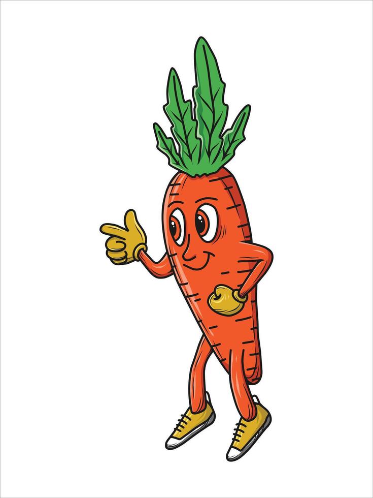 cartoon carrot character with sneakers and a green leaf vector