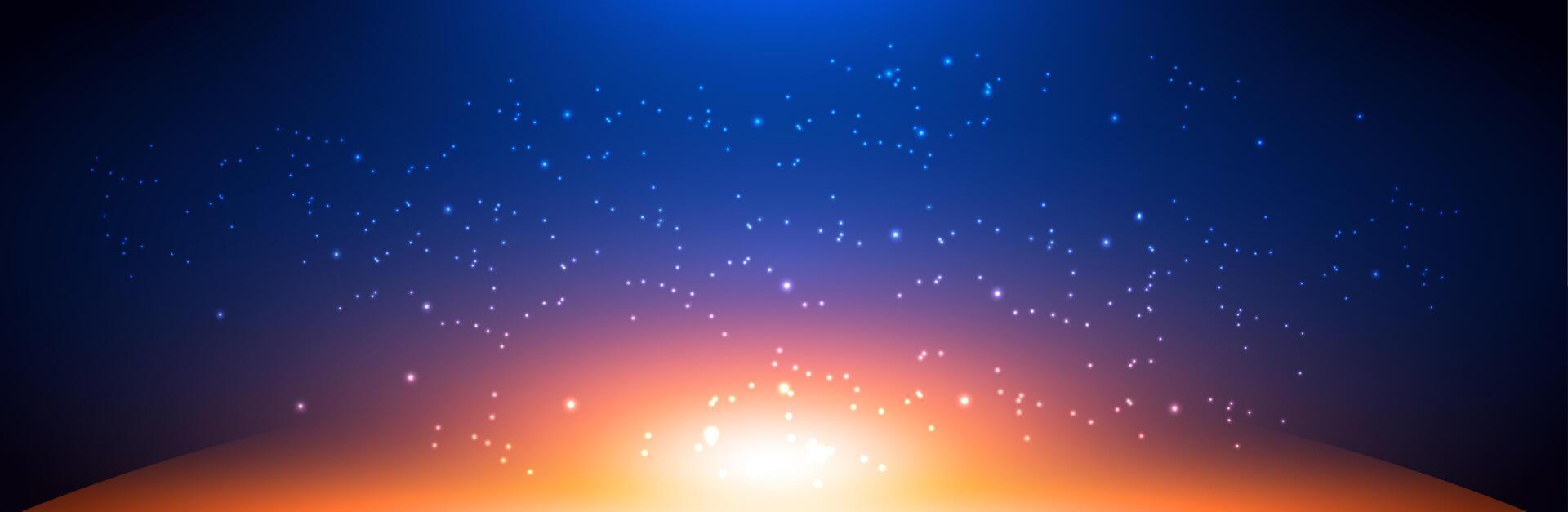 Starry night sky with colorful horizon vector