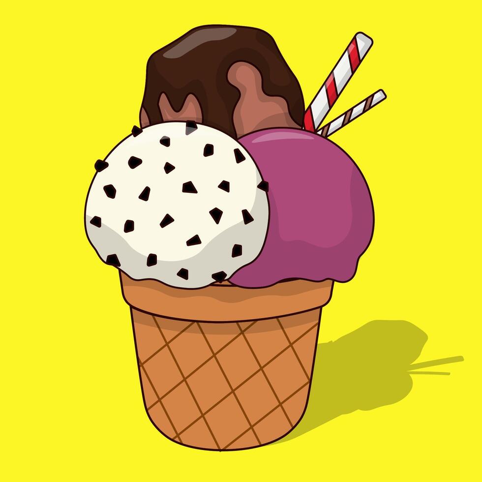 Triple Scoop Delight Cute Ice Cream vector
