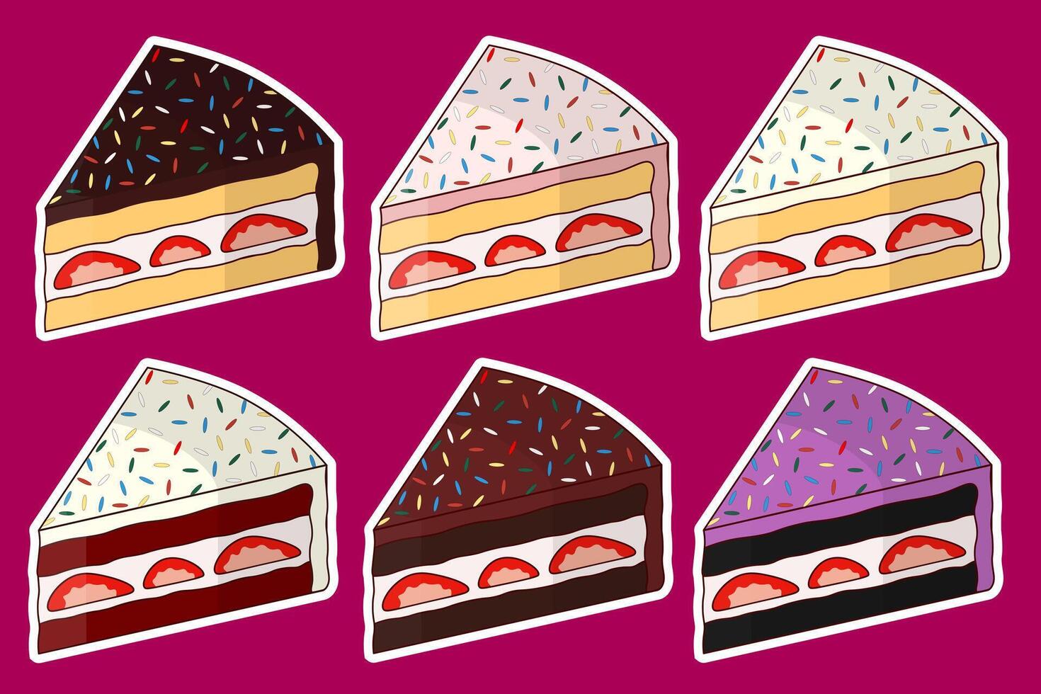 Slice of Sweet Cakes Collection - Cute Colorful Cakes Set vector