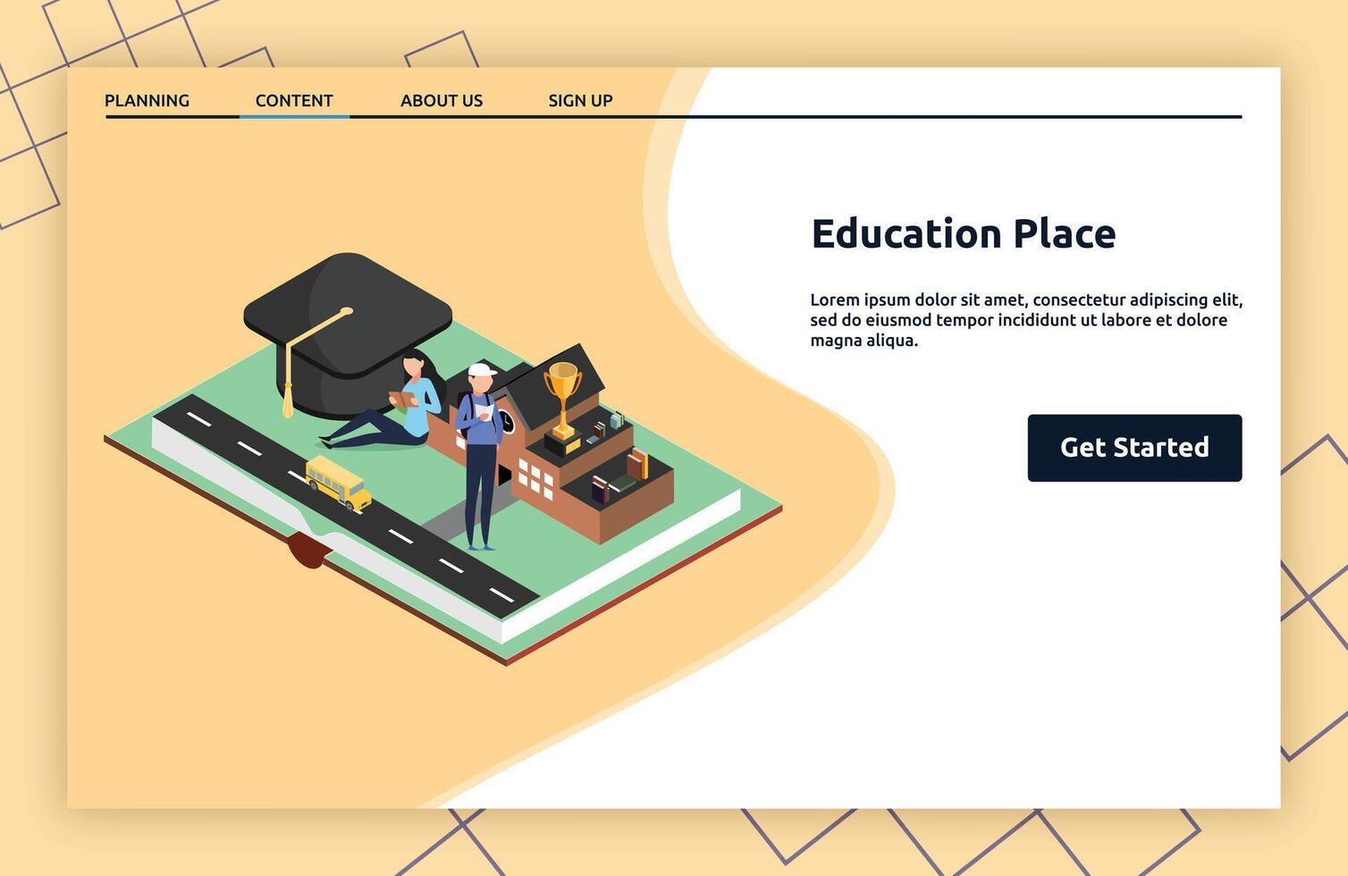 Education Place landing page isometric vector