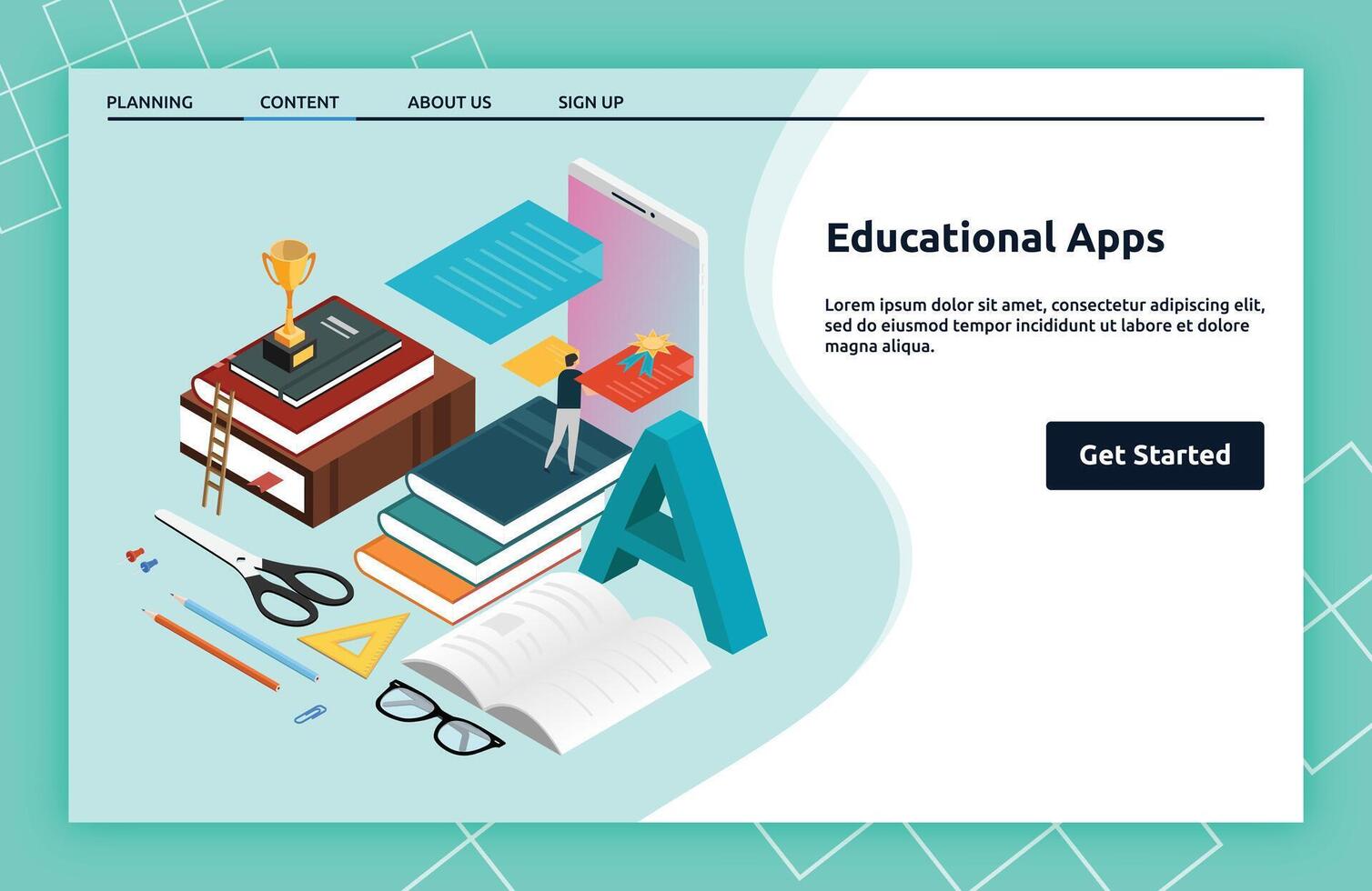 Education Apps landing page isometric vector
