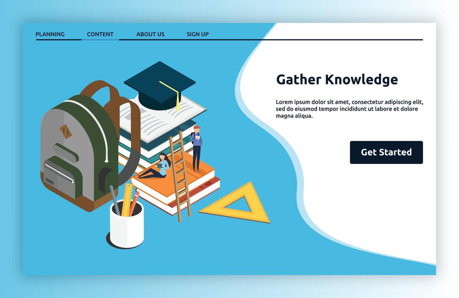 Gather Knowledge landing page isometric vector