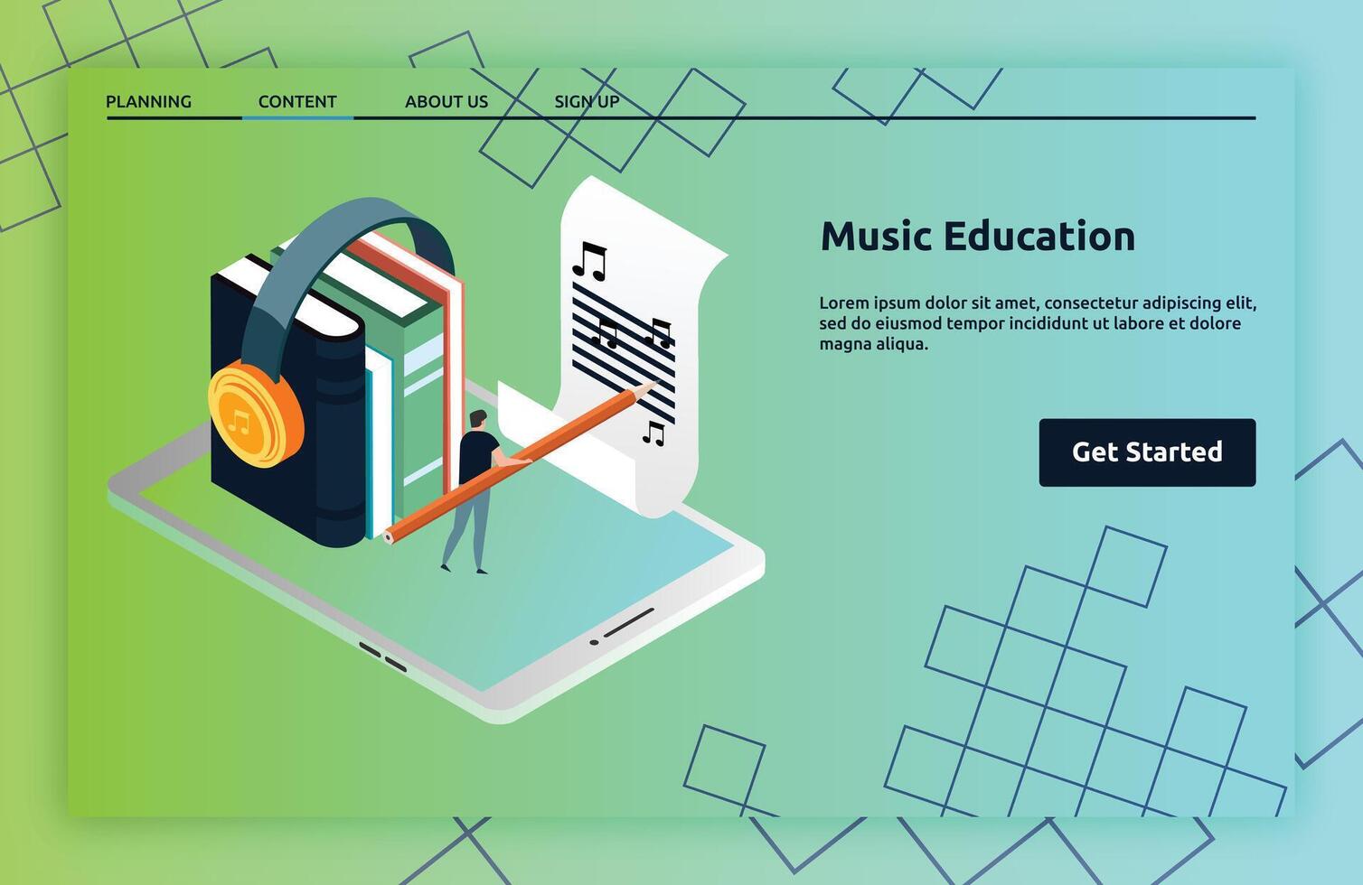 Music Education landing page isometric vector