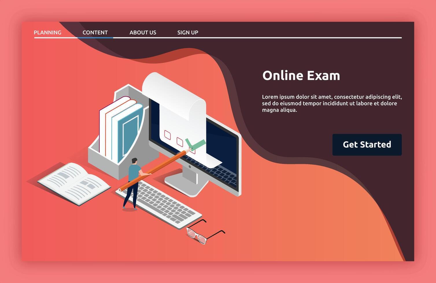 Online Exam landing page isometric vector
