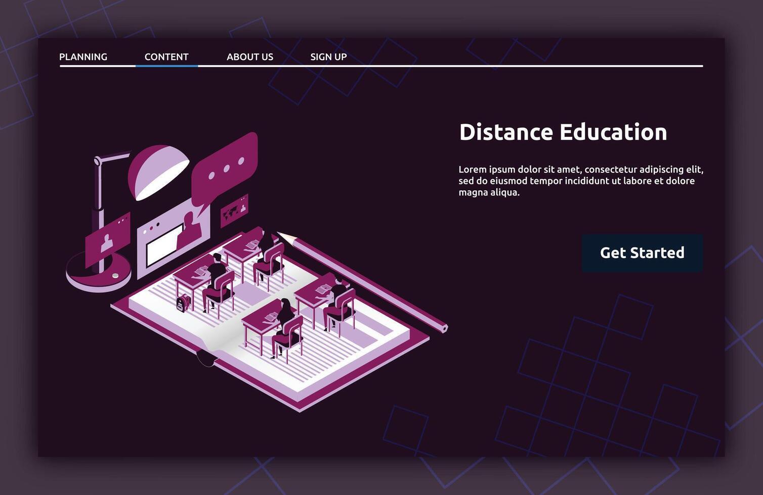 Distance Education landing page isometric vector