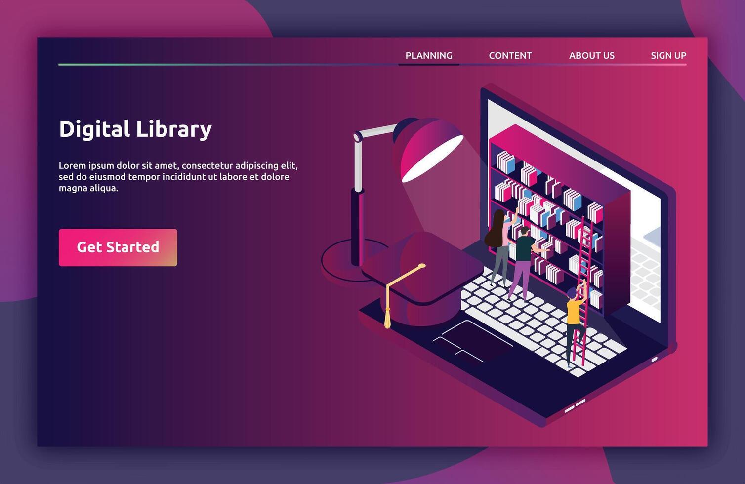 Digital Library landing page isometric vector