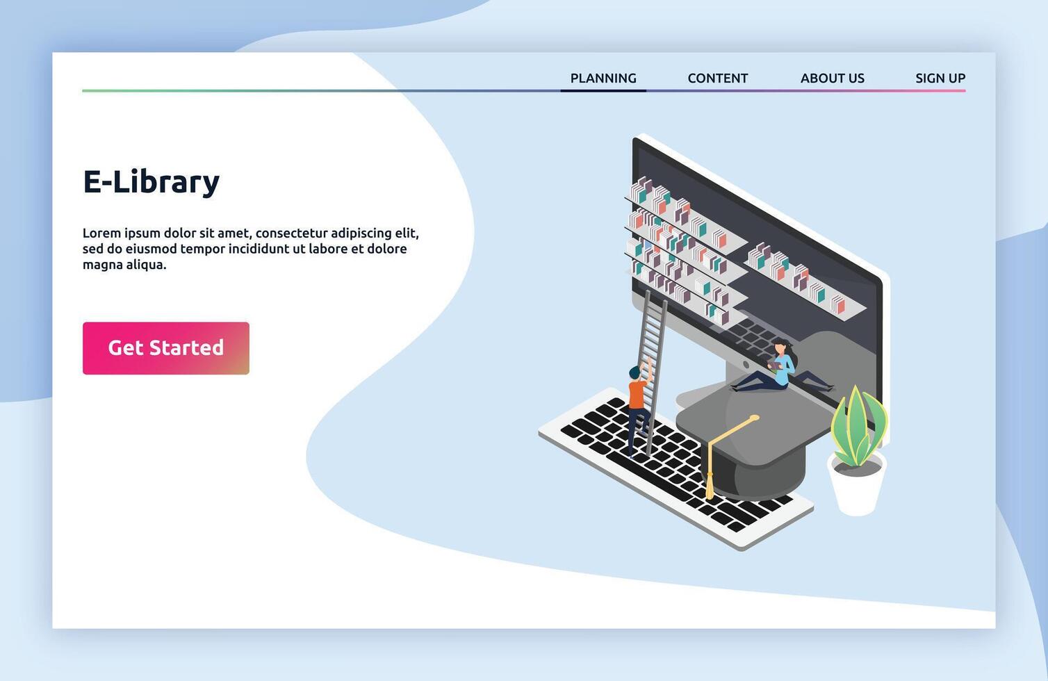 E-Library landing page isometric vector