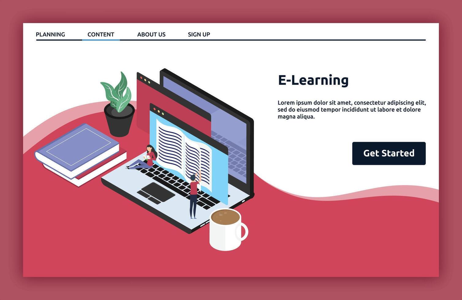 E-learning platform with laptop and students vector