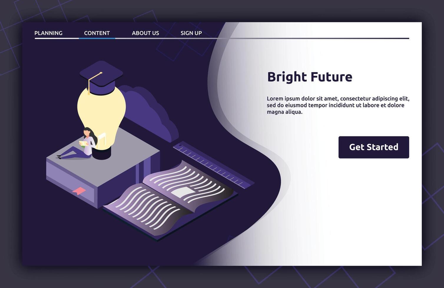 Bright Future landing page isometric vector