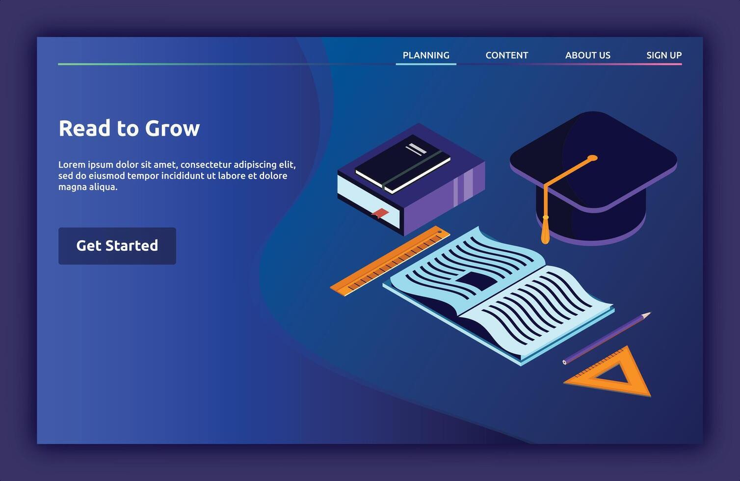 Read To Grow landing page isometric vector