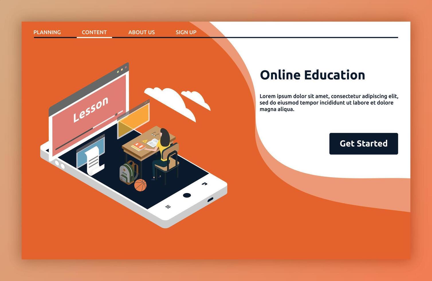 Online Education landing page isometric vector
