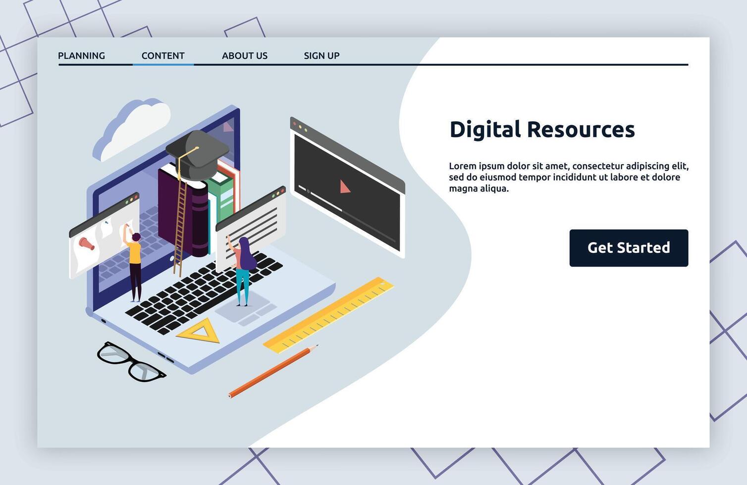 Digital Resources landing page isometric vector