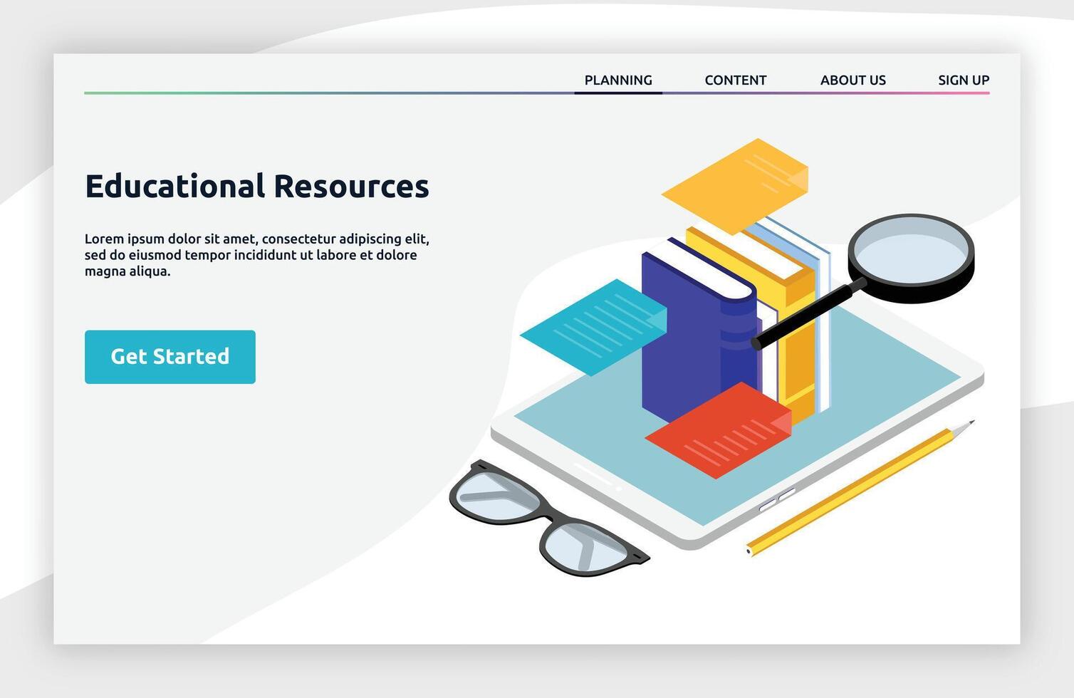 Educational Resources landing page isometric vector