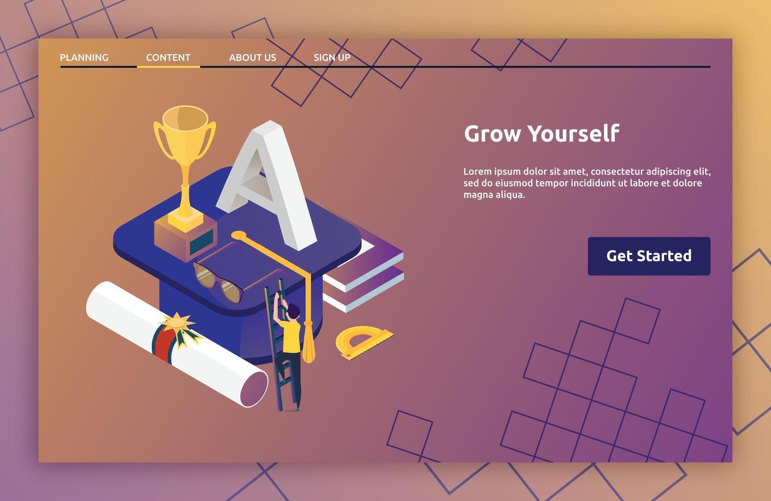 Grow Yourself landing page isometric vector