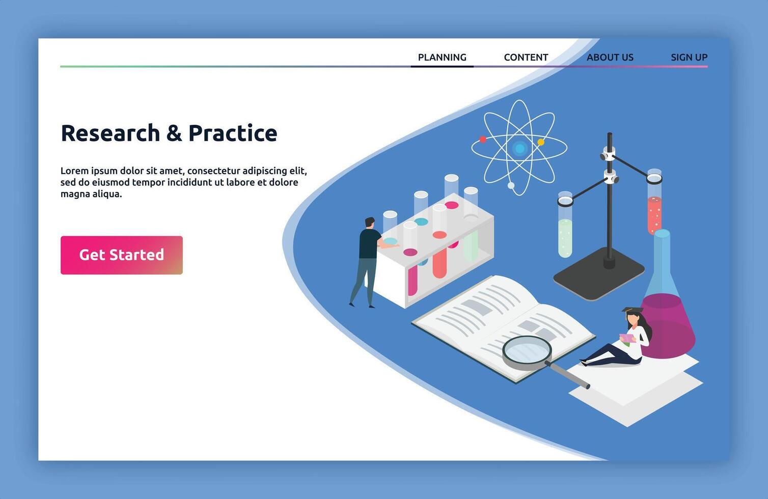 Research and Practice landing page isometric vector