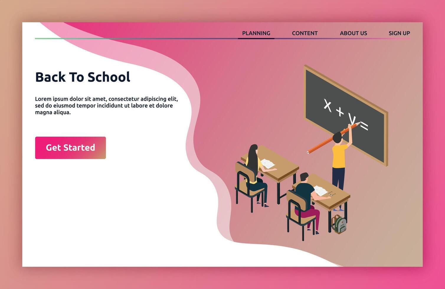 Back To School landing page isometric vector