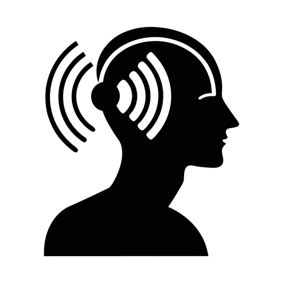 Human head silhouette with sound waves isolated on white background vector
