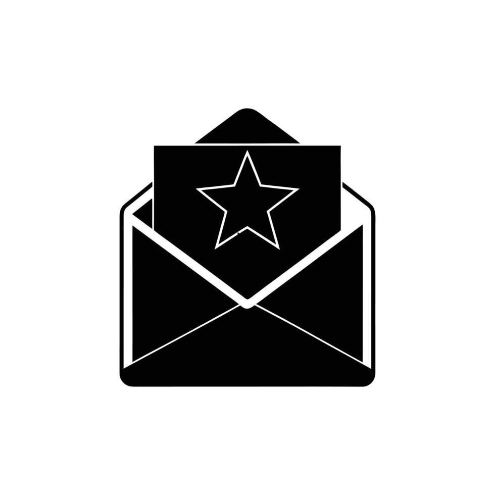 Black envelope with star inside isolated on white background vector