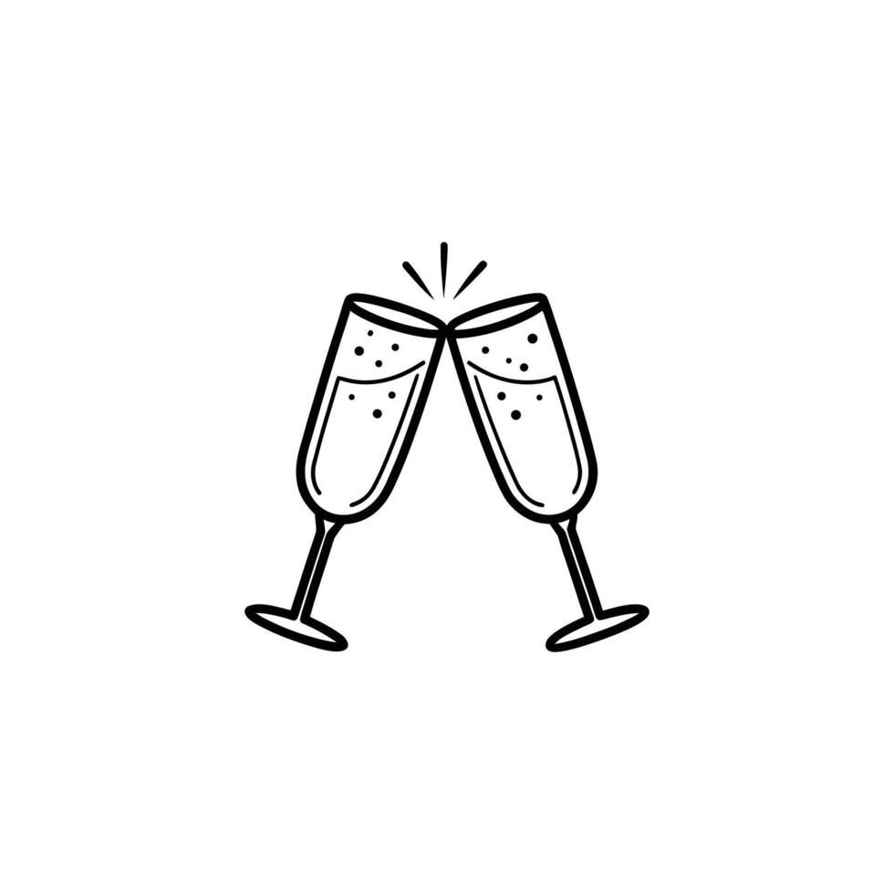 Two champagne glasses clinking celebration isolated on white background vector