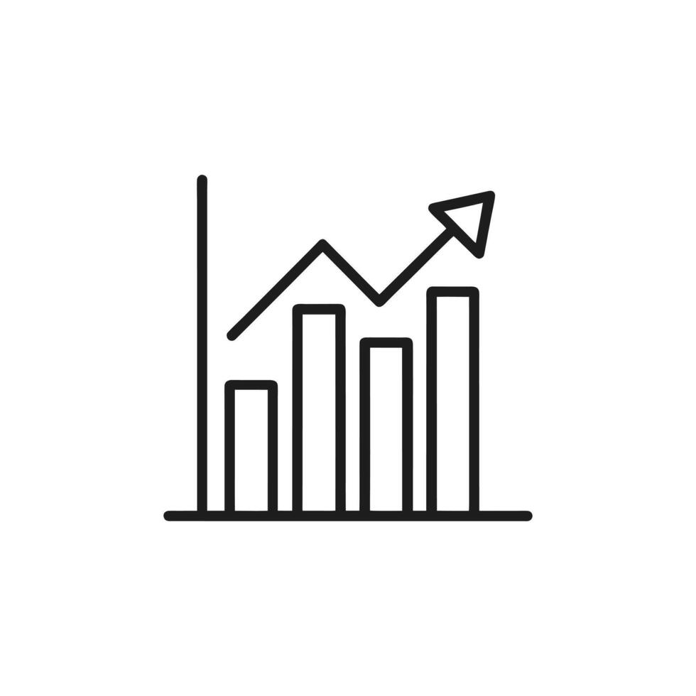 Bar chart with upward trending arrow isolated on white background vector