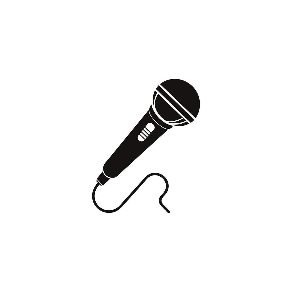 Black microphone with cord isolated on white background vector