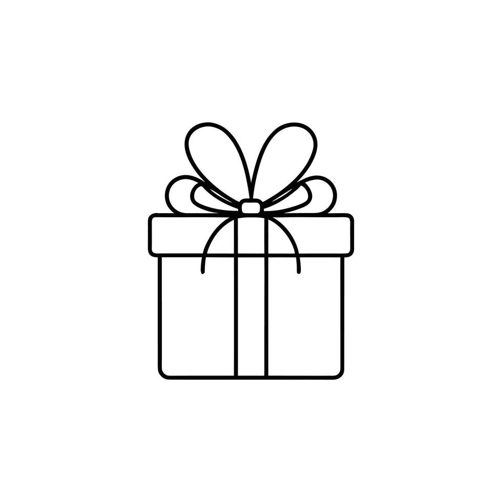 Simple line drawing of a gift box with bow isolated on white background vector