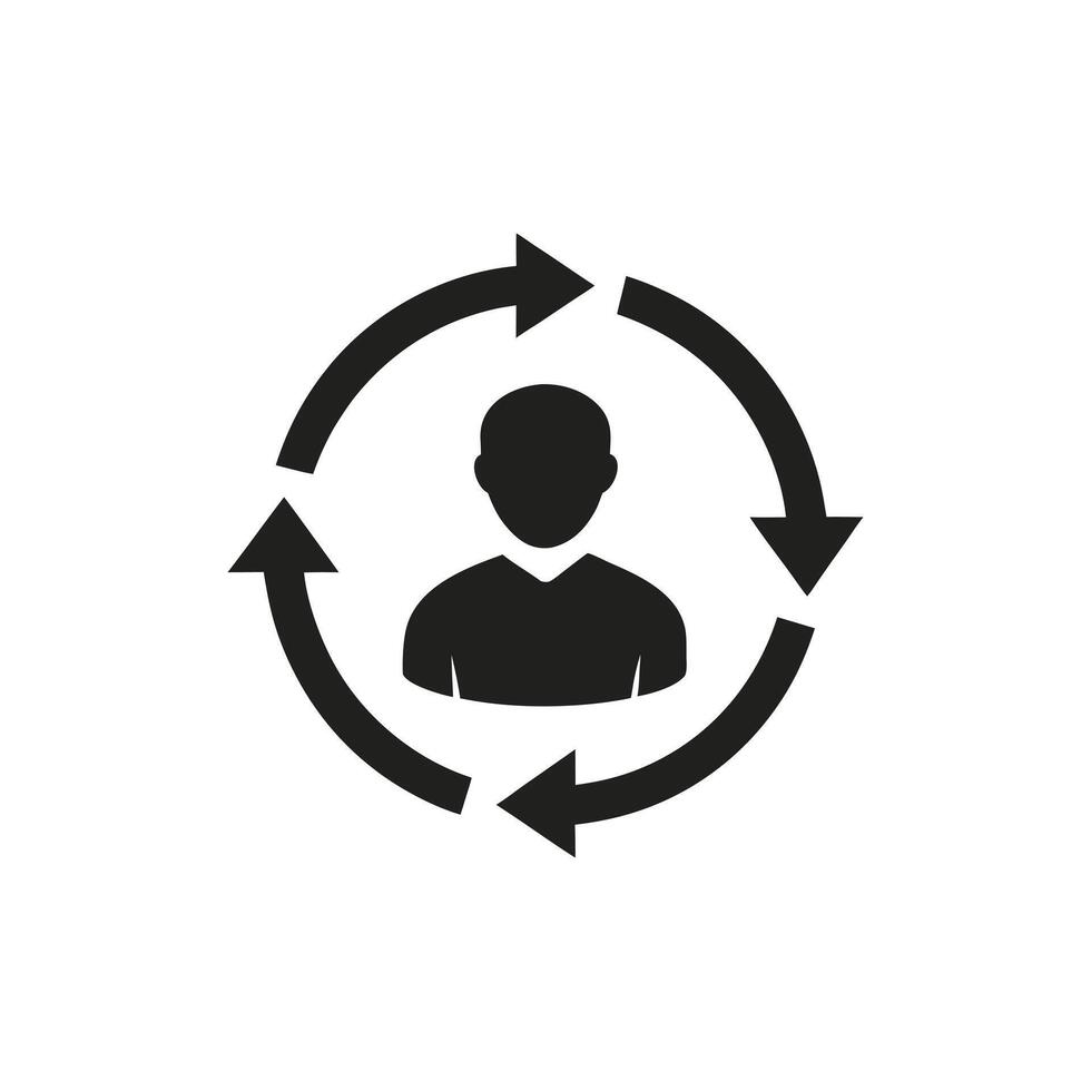 Person with circular arrows workflow isolated on white background vector